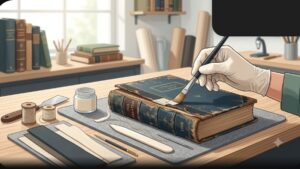 Процесс профессиональной реставрации корешка старинной книги в современном стиле для блога Аллигат Про